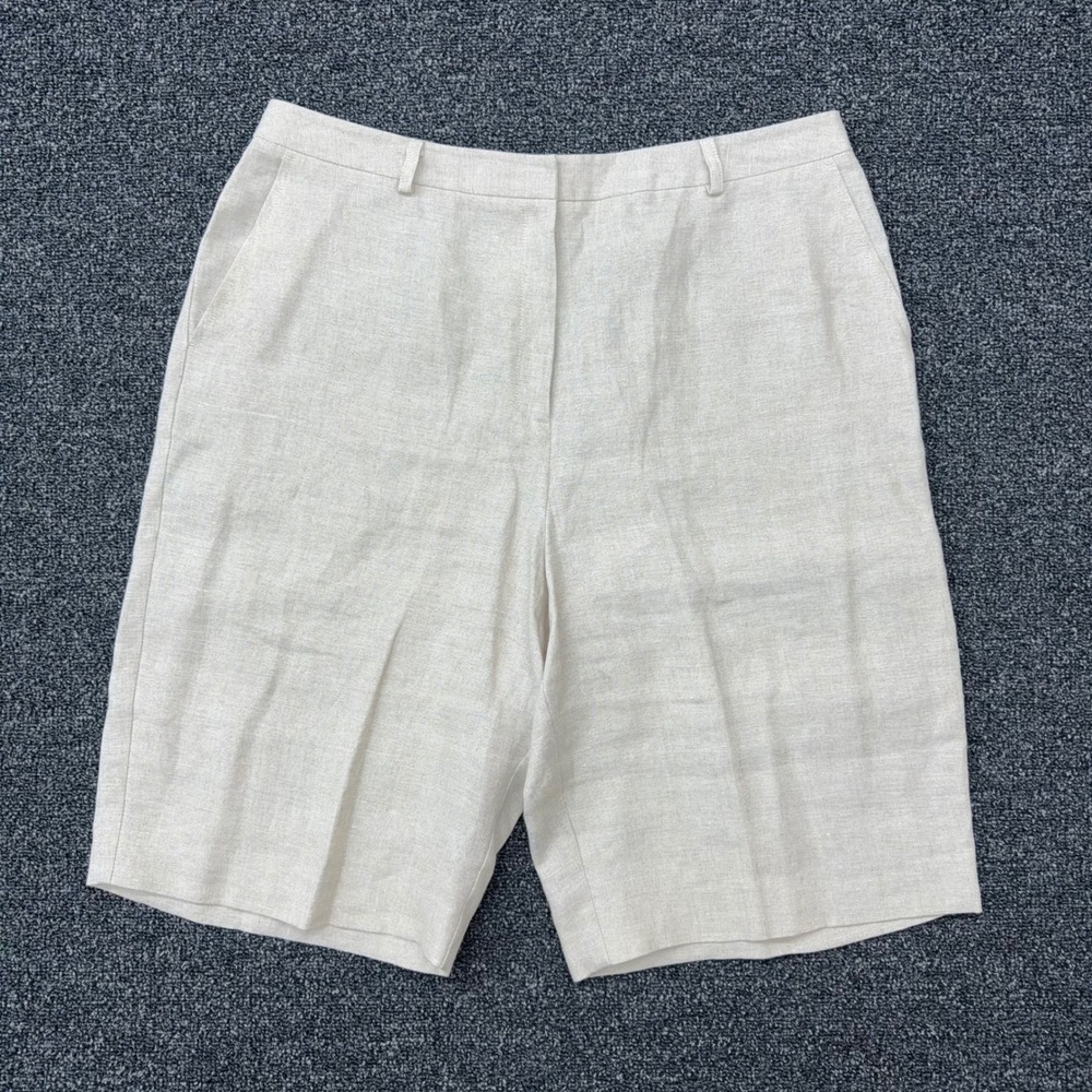 Talbots Irish Linen Shorts Womens 14 Beige Oatmeal Bermuda High Rise 100% Linen